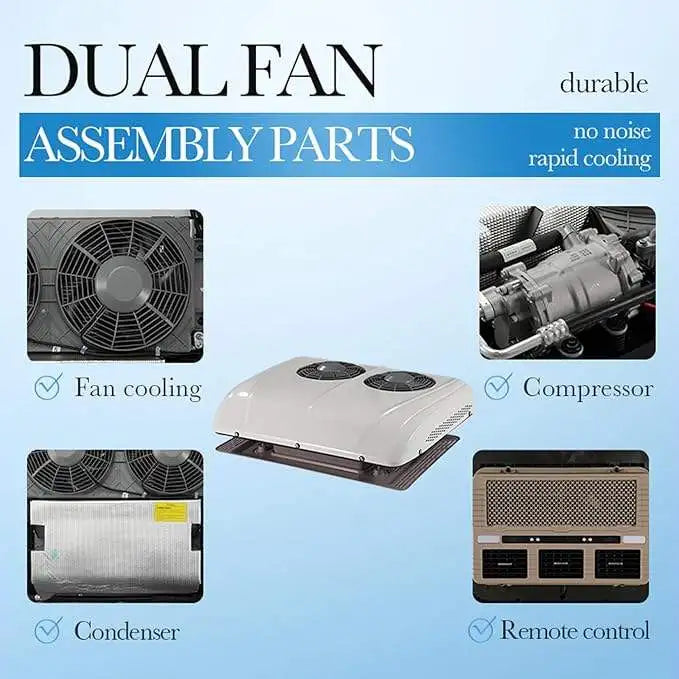 12V Truck RV Roof air Conditioner, Dual Fan/silent RV DC Air Conditioner Suit for Trucks, Campers, Buses, RVs, Trailers