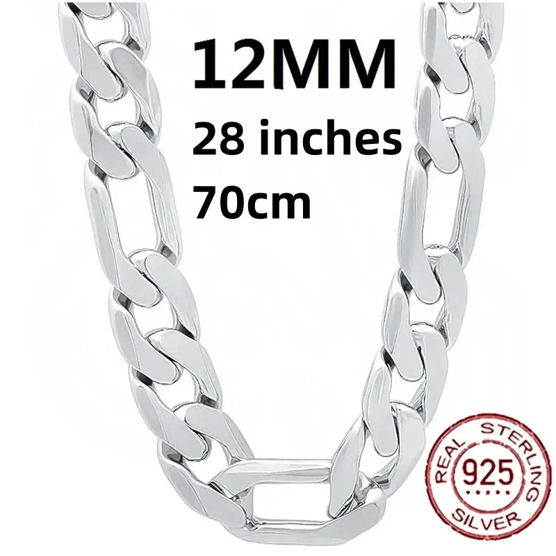 925 Sterling Silver Necklace For Men Classic 12MM Cuban Chain 18-30 Inch Charm High Quality Fashion Jewelry Wedding