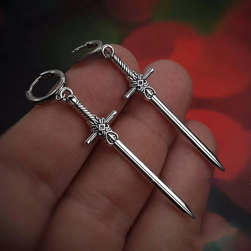 Personality Design Punk Goth Style Sword Drop Dangle Earrings for Men New Trend Hip Hop Rock Party Jewelry Y2K Accessories