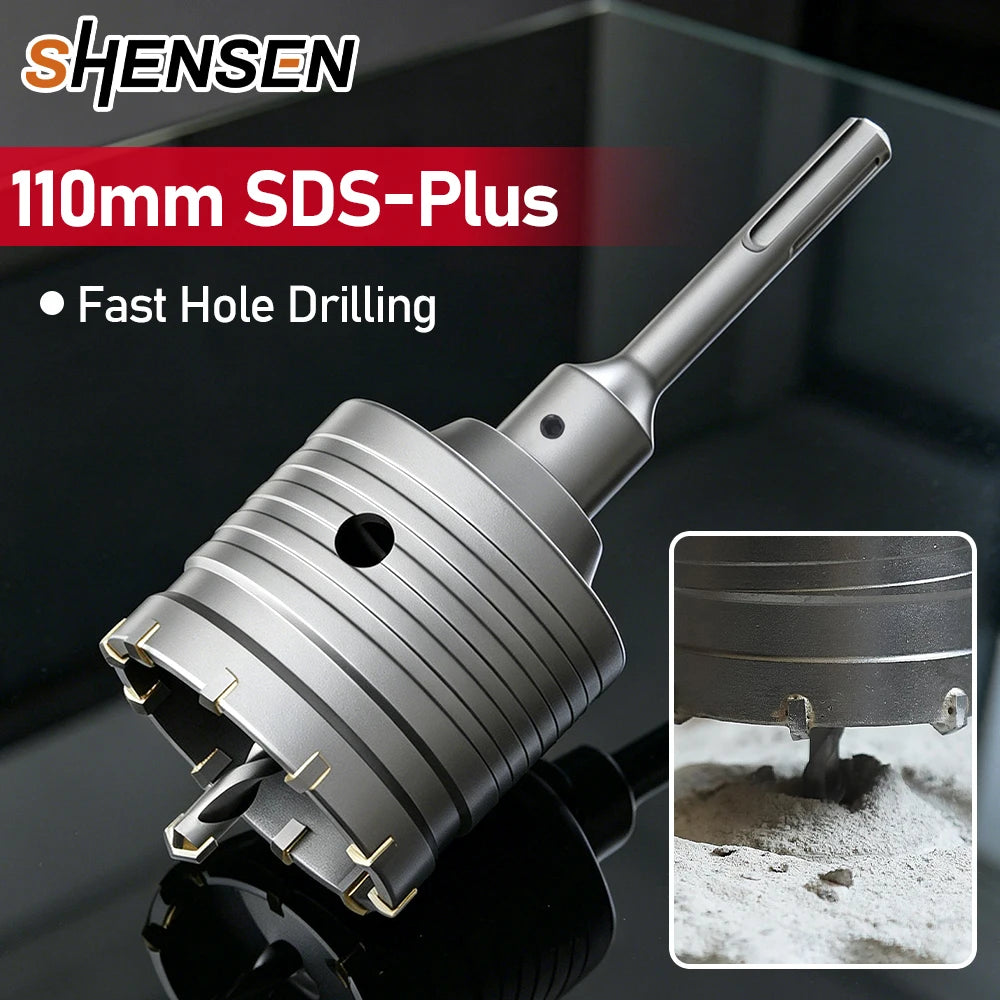 30-100mm Concrete Wall Hole Saw, SDS Plus Shank Impact Drill Bit, Suitable for Drilling Concrete, Brick, Stone and Walls
