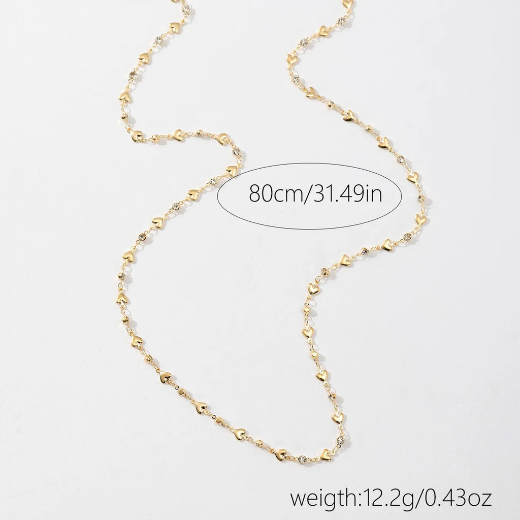 Fashion Sweater Chain Long Y-shaped Necklace for Women Simple Metal Gold Color Heart Crystal Clavicle Necklace Y2K Party Jewelry