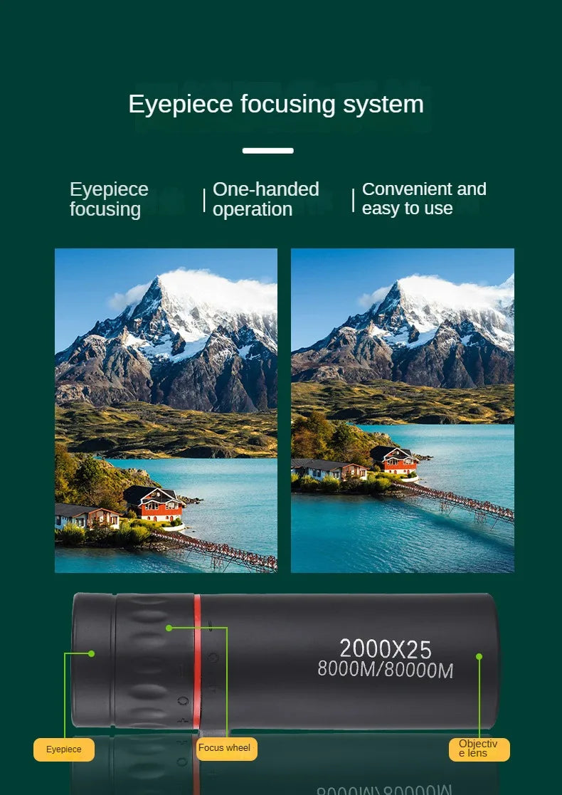 2000x25 HD Monocular Telescope Mini Portable Mobile Phone Telescope with Holder Outdoor Camping Hunting Birdwatching Telescopes