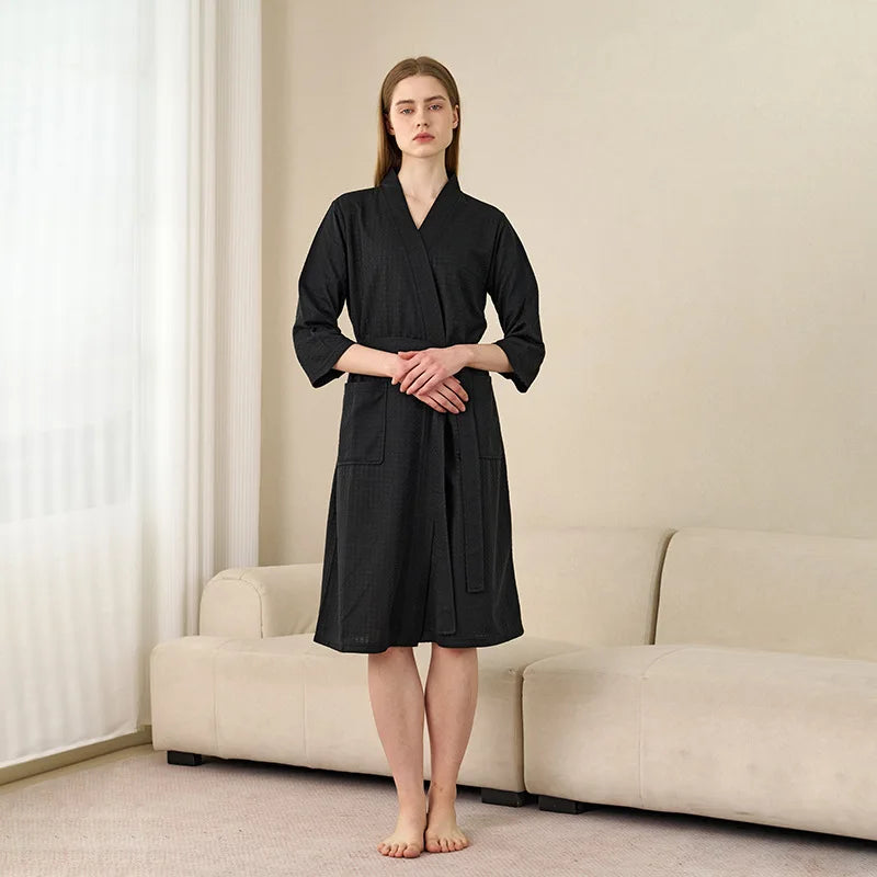Custom Couple Bathrobe Embroidered with Names Logo Home Clothes Waffle Knit Bathrobe for Couples Hotel Spa Robe for Men Women