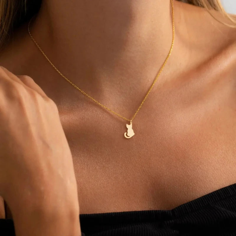 Cat Pendent Necklaces For Women Girls Clavicle Stainless Steel Charm Chain Choker Necklace Party Jewelry Gifts Accessories