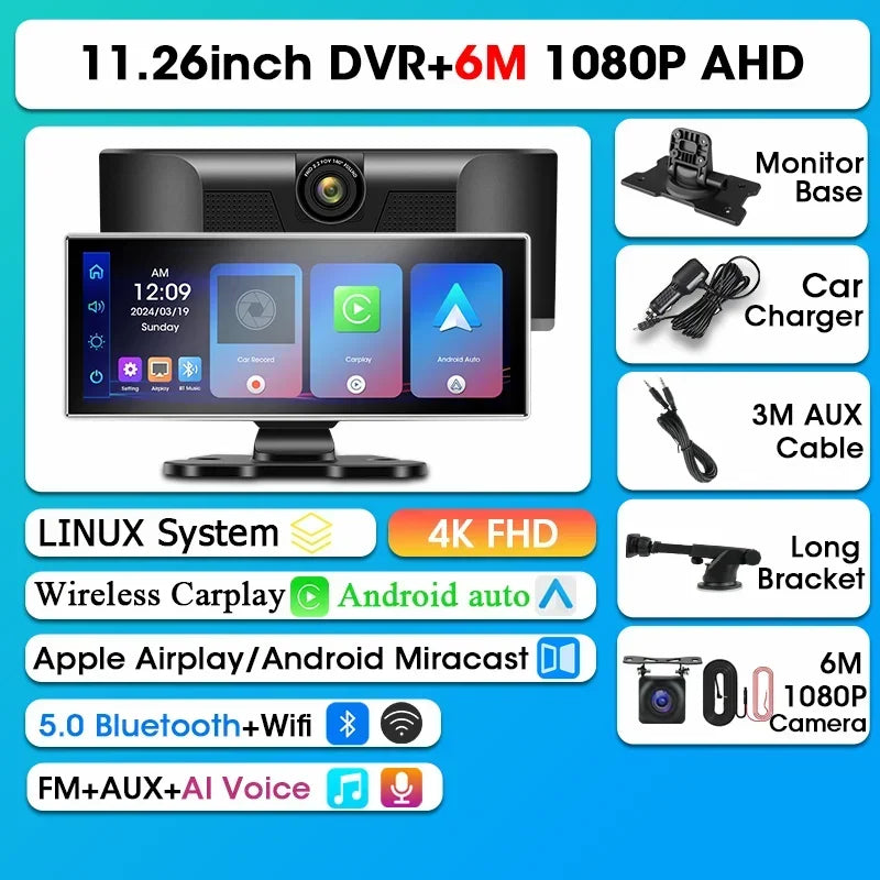 Srnubi 11.26" 4K Dash Cam DVR
