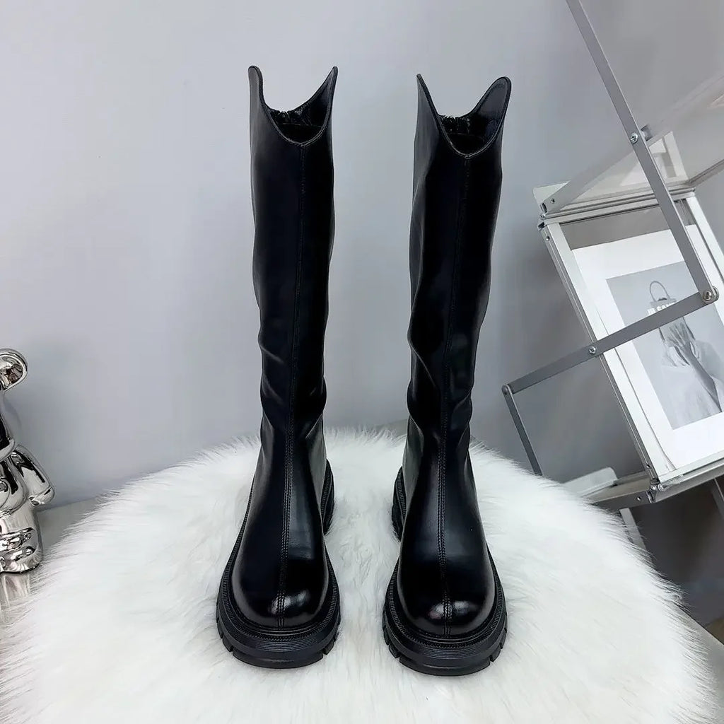 2025 Woman's Boots Autumn New Fashion Platform Long Pipe Knight Boots Casual Women's Medium Heel Knee High Boots Botas Mujer