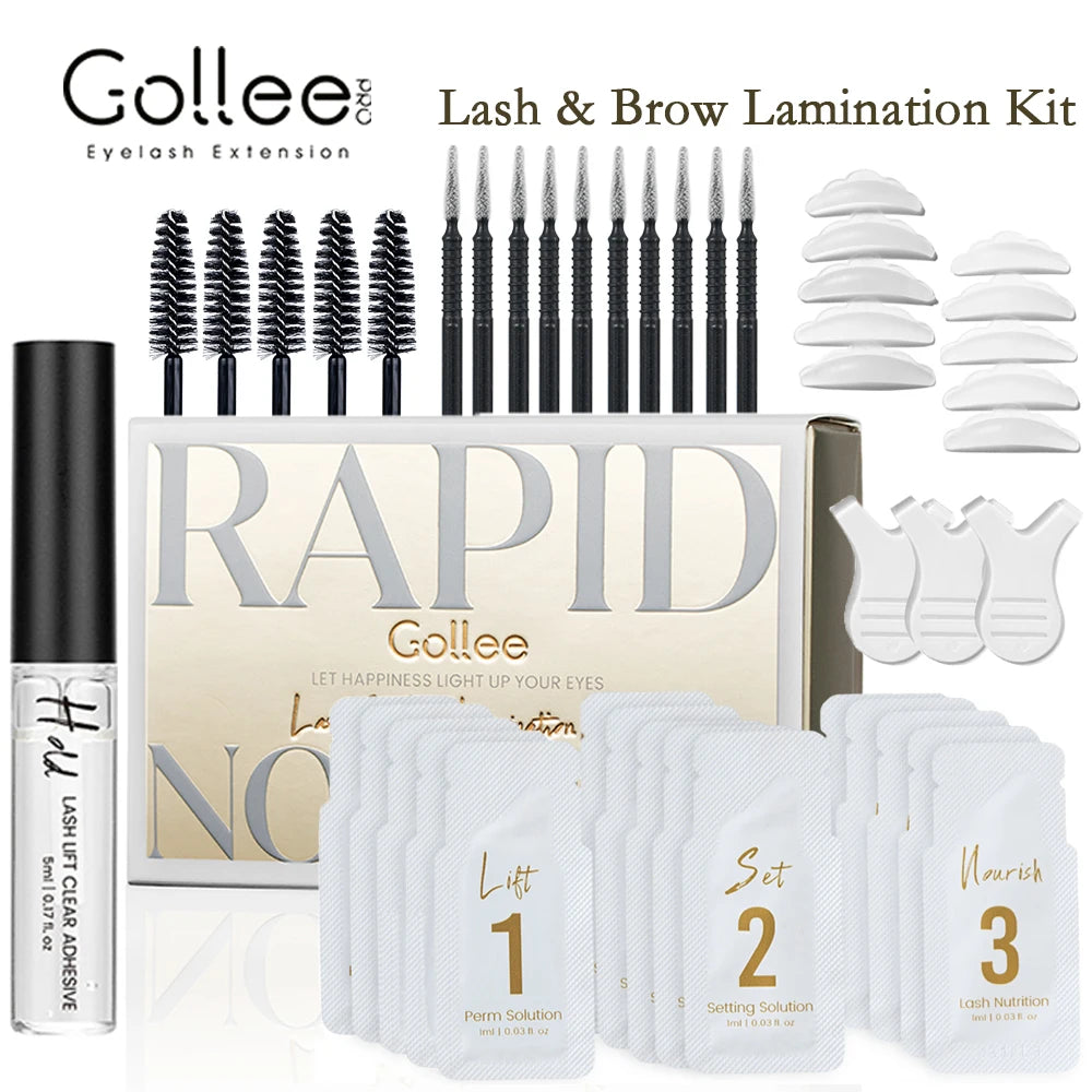 Gollee Eyelash Perm Curler 15 Minutes Lashes Brow Lamination Kit Lasting 4-6 Weeks Eyelashes Lifting Perm Enhancer Salon Beauty