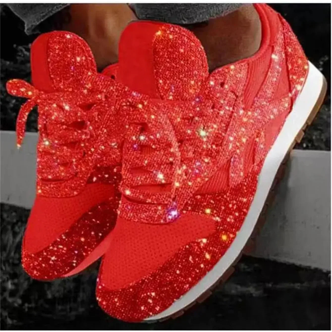 2025 New Women Flat Sneakers Casual Bling Vulcanized Shoes Women Mesh Lace Up Platform Plus Size Fashion Outdoor Woman Shoes