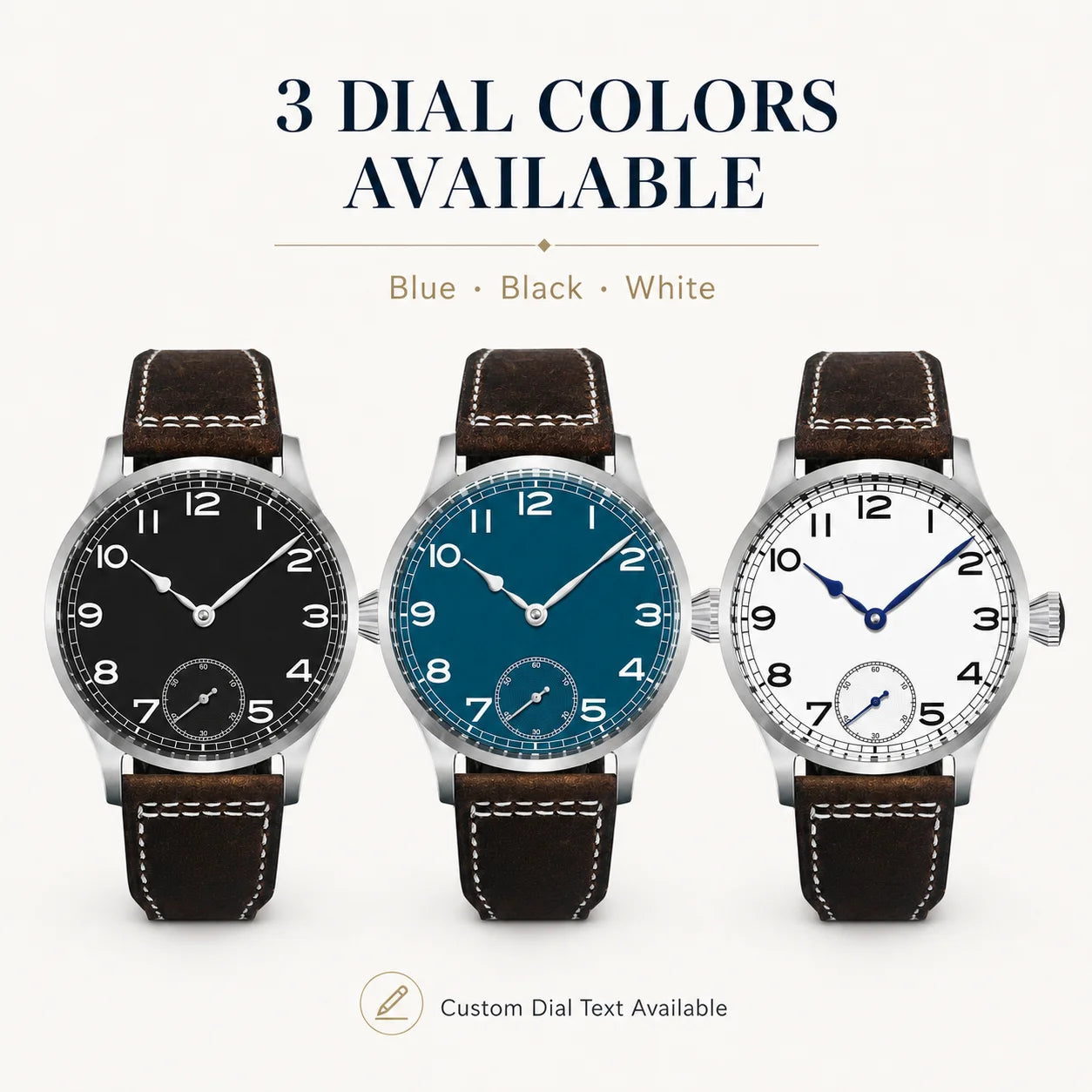 Custom CORGEUT ST3621 Mechanical Hand Wind Watch Men 42mm Personalized Name Dial Sapphire Crystal Vintage Pilot Leather Strap
