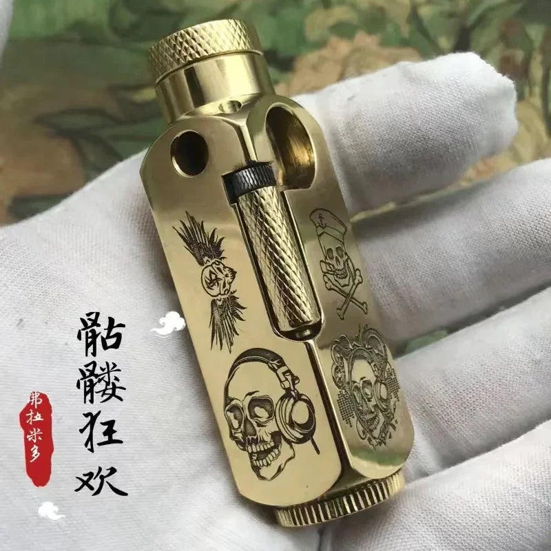 Luxury Heavy-duty Trench Shaped Brass Lighter with Laser Carved Hexagonal Patterns, Personalized Retro Creative Lighter