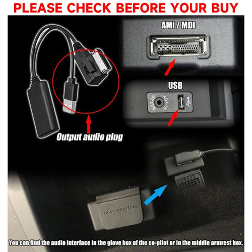1pc Interface Musicale Sans Fil Bluetooth Câble Audio AUX Adaptateur Compatible Audi A4 A5 A6 A8 Q7 Tous Modèles avec AMI & MMI 2G High