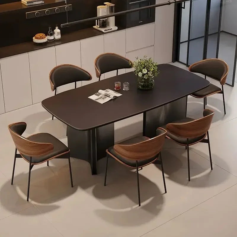 Chaises de salle à manger en cuir véritable, lot de 2 ou 1, chaises modernes du milieu du siècle, chaises rembourrées pour cuisine salle à manger, noyer noir, bois cintré.
