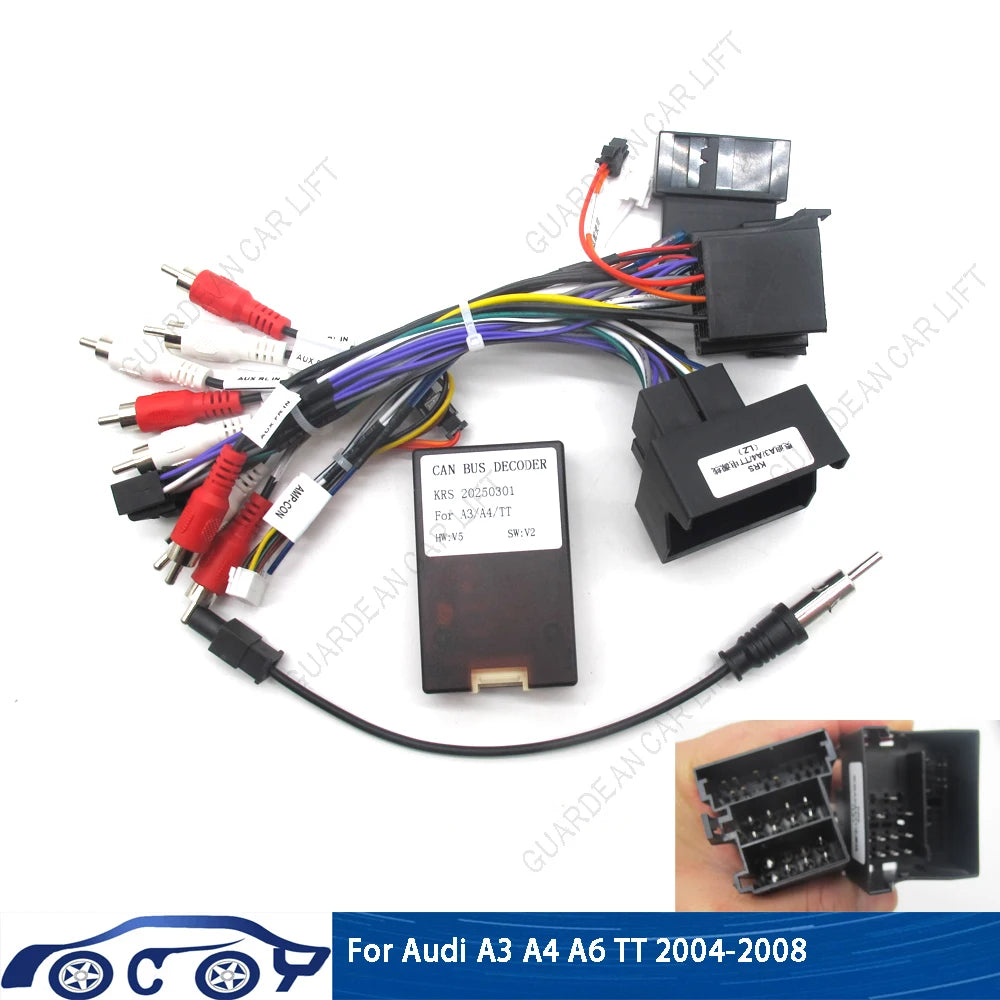 Adaptateur de câble d'alimentation Android 16 broches pour autoradio avec boîtier Canbus pour Audi A3 A4 A6 TT 2002-2008, faisceau de câblage d'alimentation, fil de radio