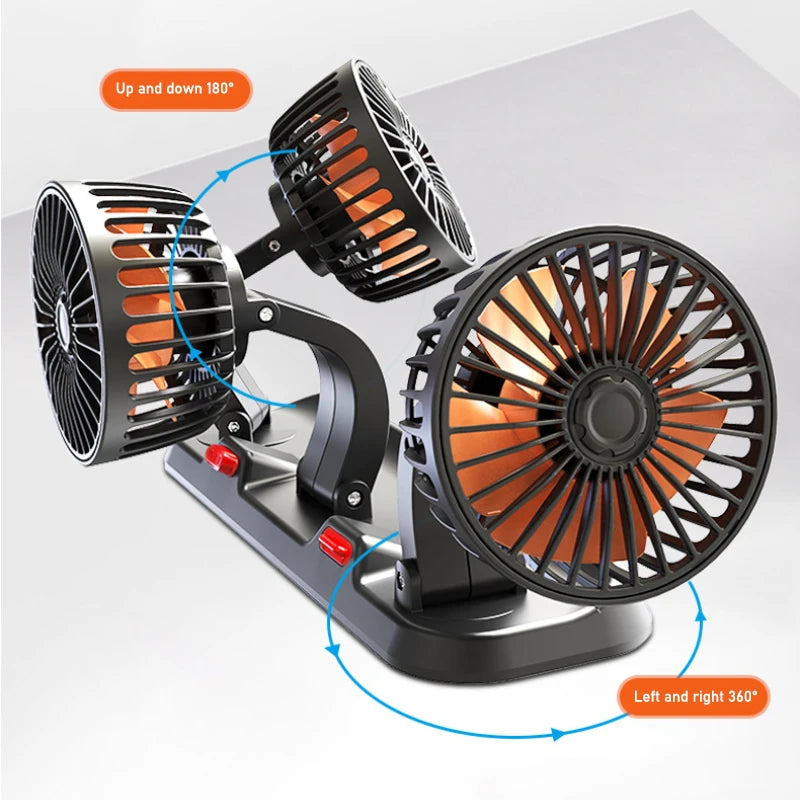 Lenovo Ventilateur de voiture 360° réglable à 3 têtes Ventilateur électrique automobile Ventilateur USB/12V/24V Ventilateur de voiture silencieux à 2 vitesses pour la maison et le bureau