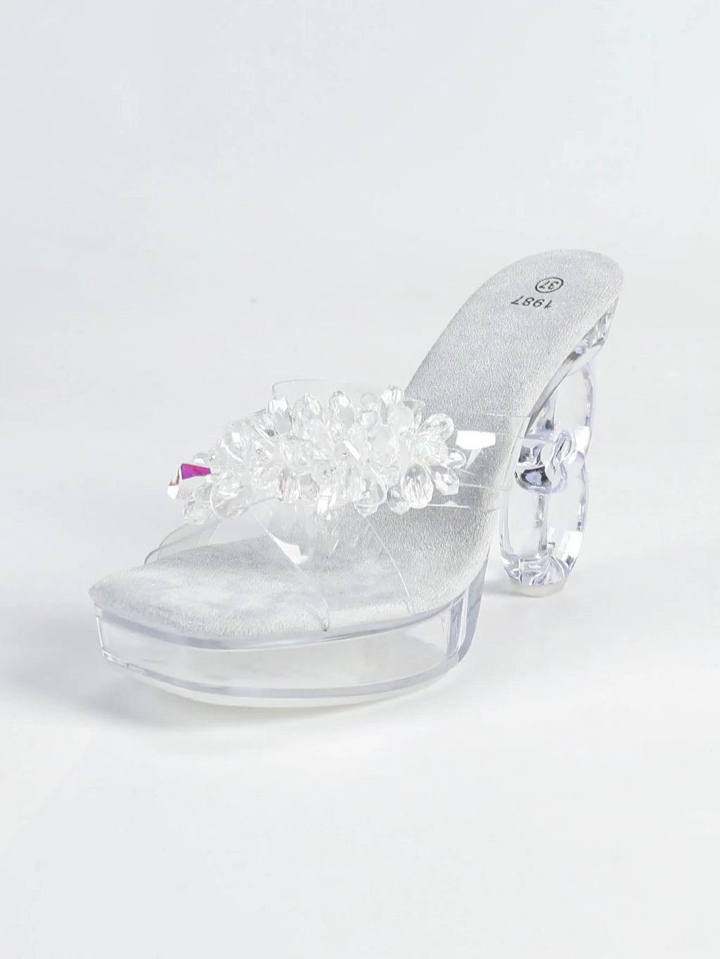 New Women Transparent PVC Slippers Square Toe Large Size Strange Style Sandals 12CM Rhinestones Ladies Shoes Summer High Heels