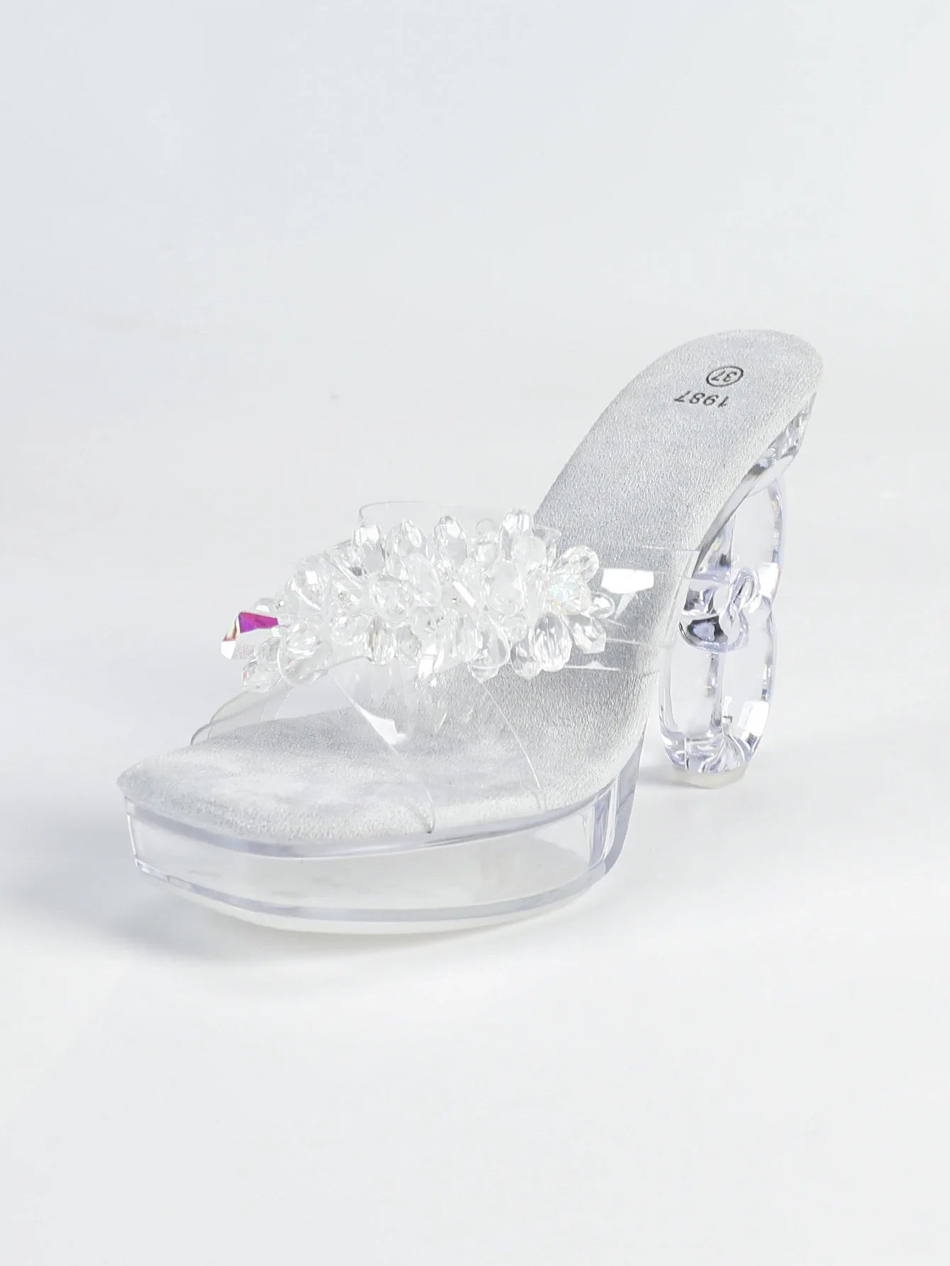 New Women Transparent PVC Slippers Square Toe Large Size Strange Style Sandals 12CM Rhinestones Ladies Shoes Summer High Heels