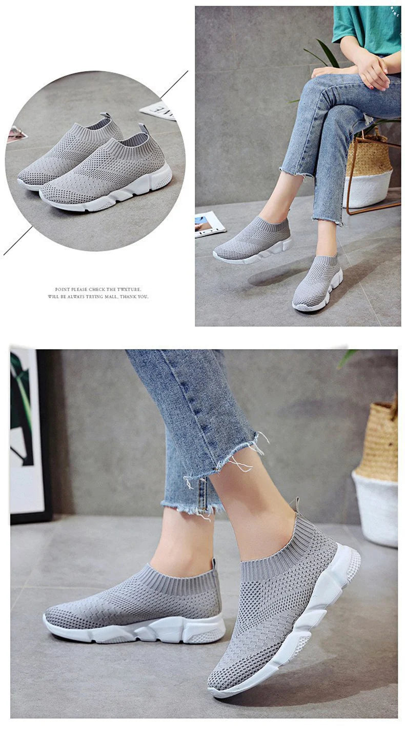 Sneakers Women Shoes Knitting Sock Sneakers Women Slip On Laides Walking Shoes for Woman Loafers Flats Tenis Famela Plus Size