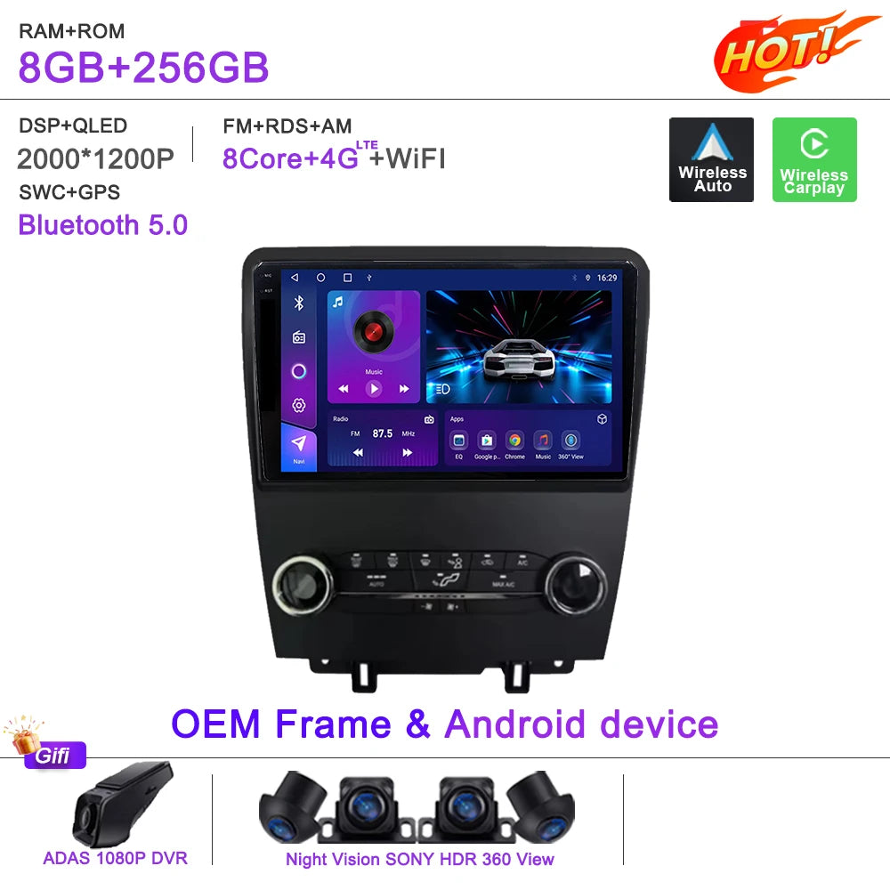 Android 16 Car For Ford Mustang 2010-2014 Multimedia Player Stereo Car Radio Autoradio GPS WIFI Carplay Touch Screen Head Unit