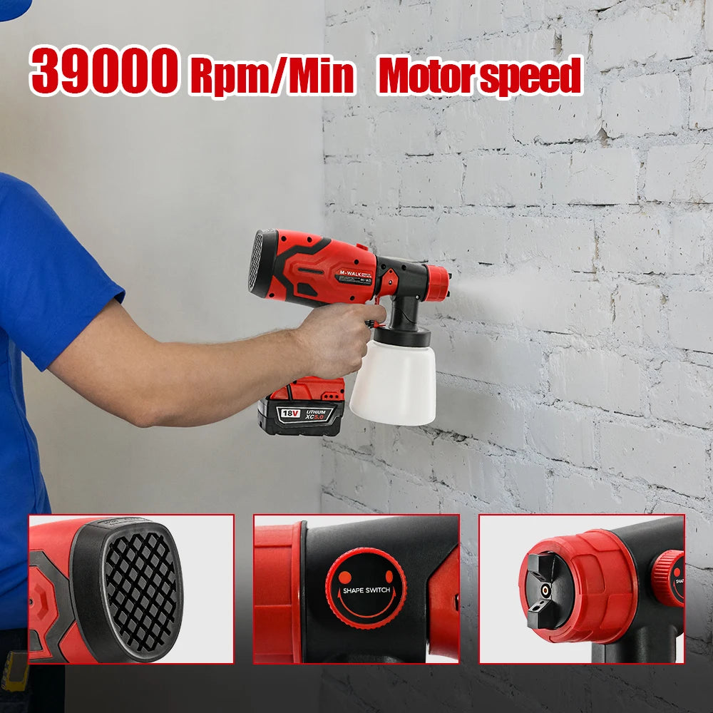 Professional Electric Spray Gun Household Rechargeable Cordless Automotive Paint Guns Power Tools For M 18V Battery Pin