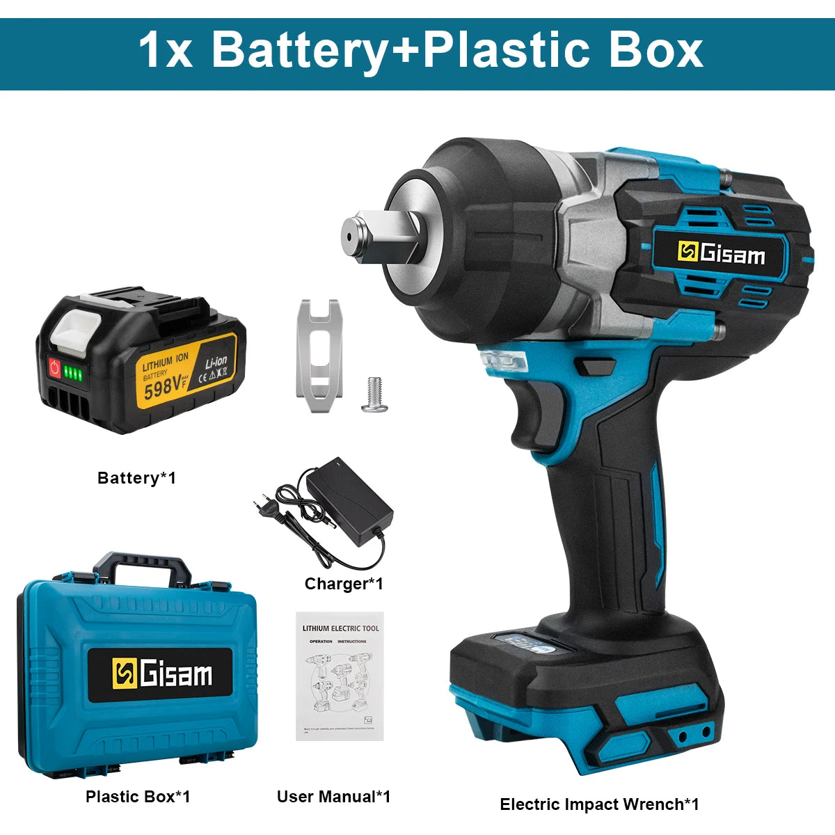 Clé à chocs électrique sans balais Gisam 2800 N.M 1/2 pouce, tournevis électrique, perceuse compatible avec la batterie Makita 18V Pin