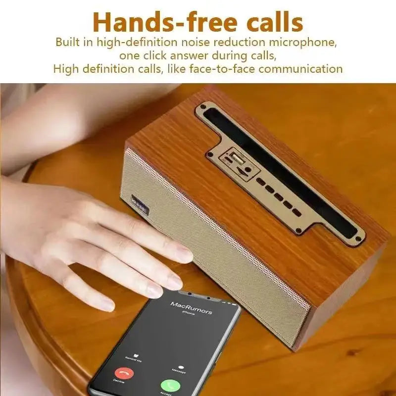 Haut-parleur Bluetooth sans fil multifonction en bois TWS Subwoofer Système audio télécommandé Support de téléphone portable Radio FM de bureau portable