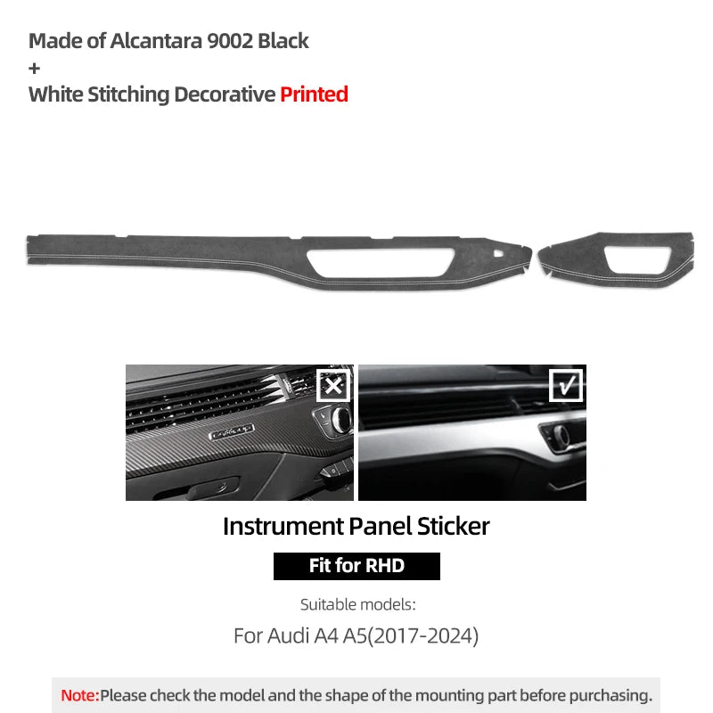 Pour Audi A4 B9 A5 2017-2024 Bande de Garniture de Tableau de Bord Tableau de Bord Autocollant Intérieur de Voiture en Alcantara Accessoires de Tuning