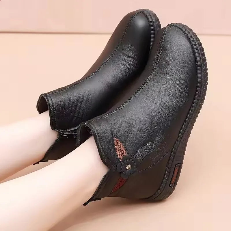 GKTINOO 2026 Winter Leather Women Ankle Boots Shoes Women Thick Plush Warm Casual Snow Boots Mother Waterproof Non-slip Booties