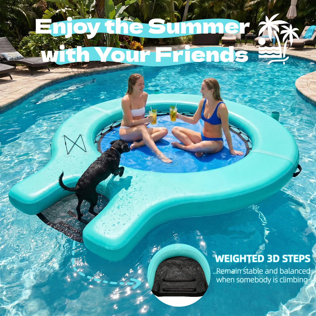 Inflatable Floating Dock, Portable Inflatable Platform With Cupholder, Repair Kit & Carry Bag, Heavy Duty Pool Float Raft for Swimming, Lake, Pool, Beach