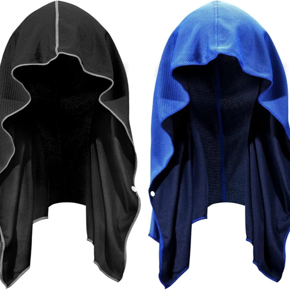Summer Hooded Cool Towel Sun Protection Insulation Quick Drying Headscarf with Buttons for Hiking Fishing Outdoor Beach Sports