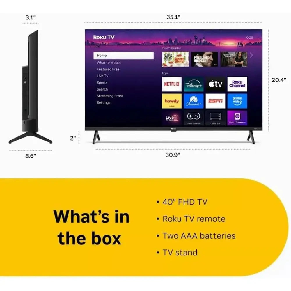 Téléviseur intelligent Hiro 40" 1080p Full HD avec son Dolby Audio pour le streaming, rétroéclairage LED Direct Lit, avec Wi-Fi, Bluetooth, 3 ports HDMI - H40C3C