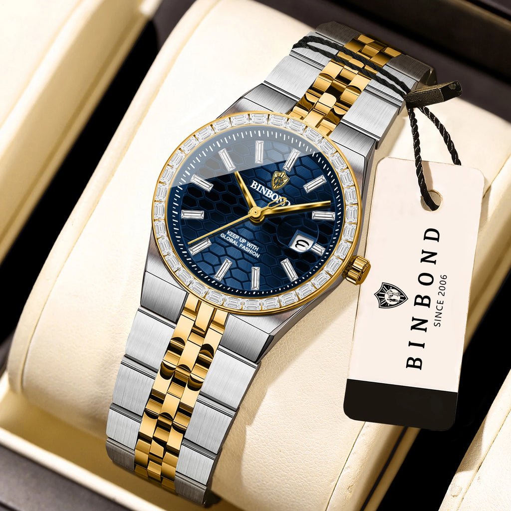 BINBOND Waterproof Sturdy Auto Date Women's Watches Fashion Reloj Ladies Casual Accurate Quartz Wristwatches For Women Luxury