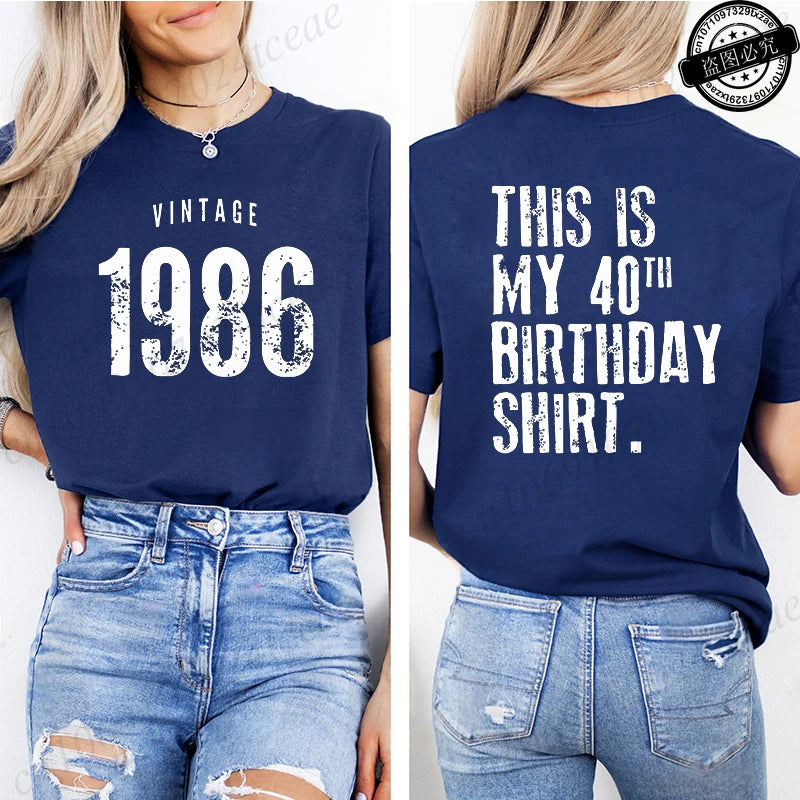 Women'S Casual T-Shirt with Vintage 1986 Birthday 40th T-Shirts Harajuku Tees Short Sleeve Casual Aesthetic Clothes Personalized