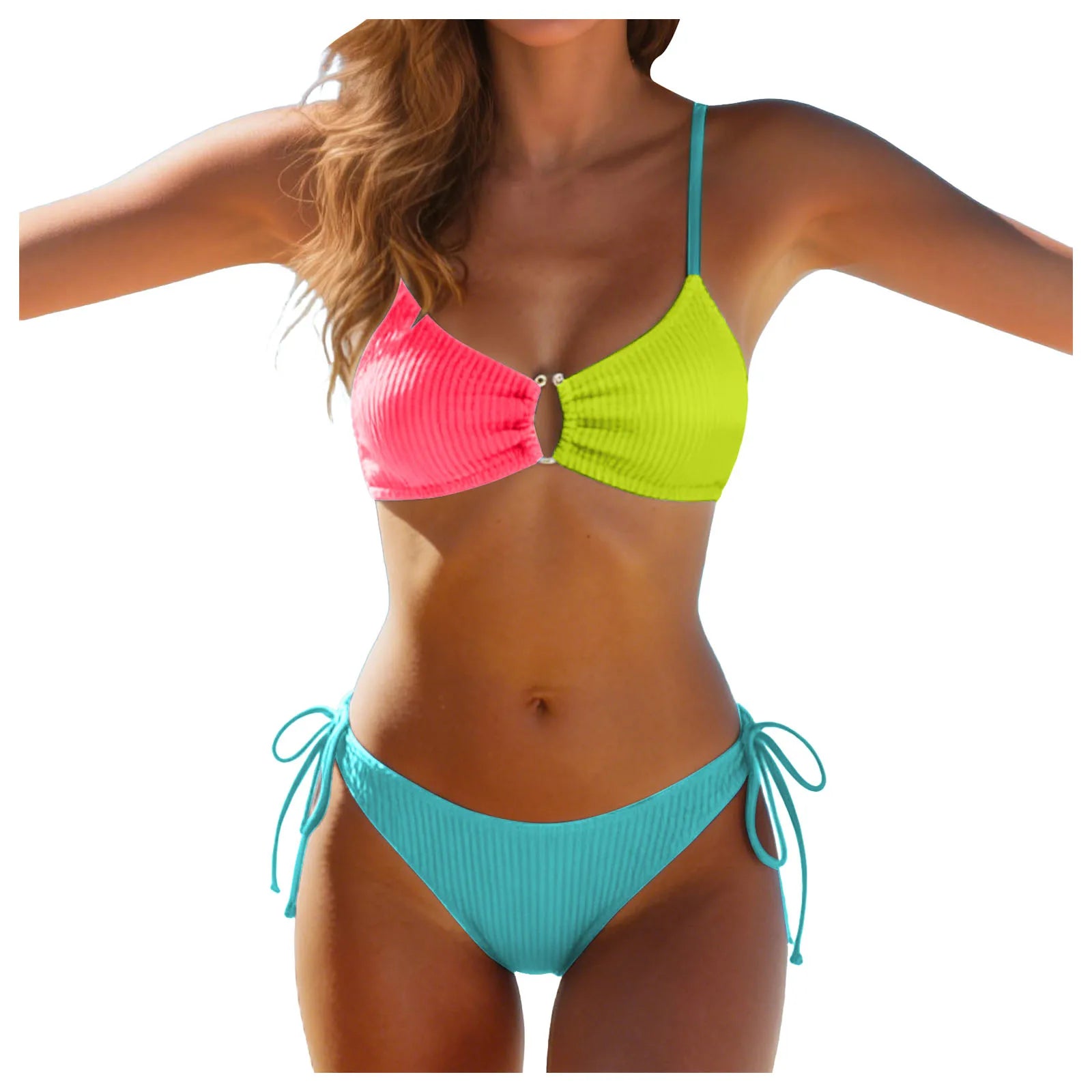 Women High Waisted Bikini Sexy Push Up Two Piece Swimsuits Vintage Swimsuit Two Piece Retro Ruched High Female Thong Bikinis Set