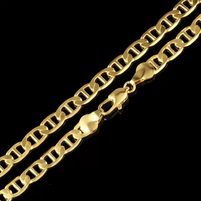 9999 24K pure gold men's flat bottomed chain Boss necklace simple and elegant, men's exclusive gold jewelry gold necklace