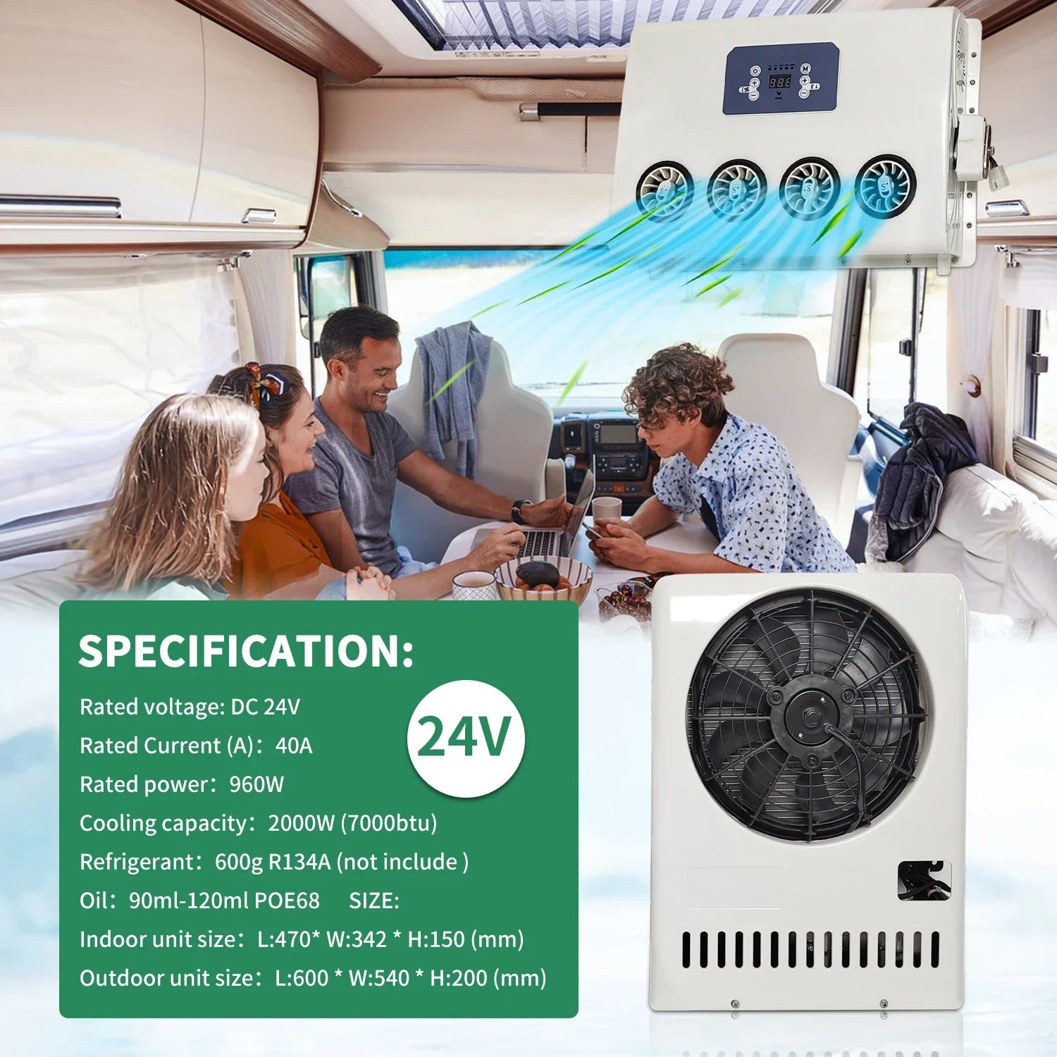 Treeligo 2025 10500BTU 12V Car Cooling Air Conditioner New Electric Car Split AC Unit For RV Truck Tractor Camper Van Motorhome