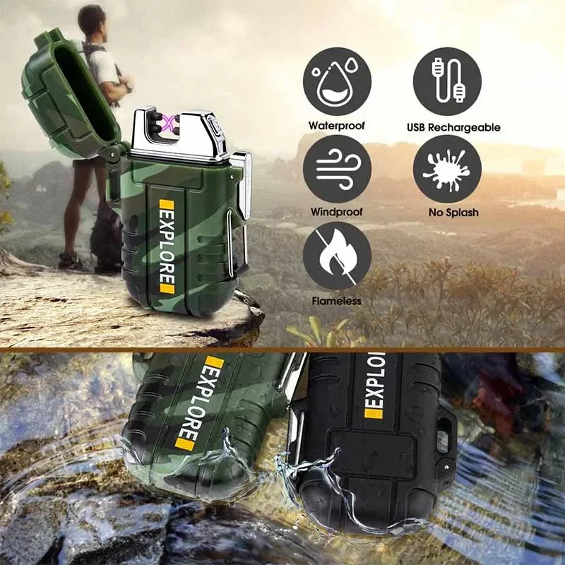 New Windproof Dual Arc Plasma Lighter Waterproof USB Rechargeable Lighter Suitable for Outdoor BBQ Candle Smoking Accessories