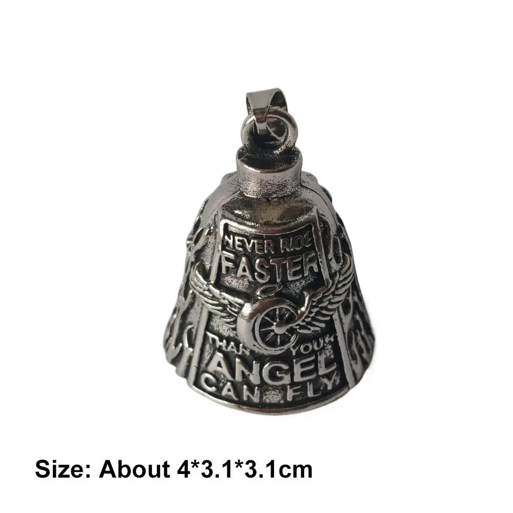 Vintage 3D Design Motorcycle Guardian Bell Retro Punk Style Angel Pendant Bell Alloy Wing Design Evil Spirit Trap Bell Men