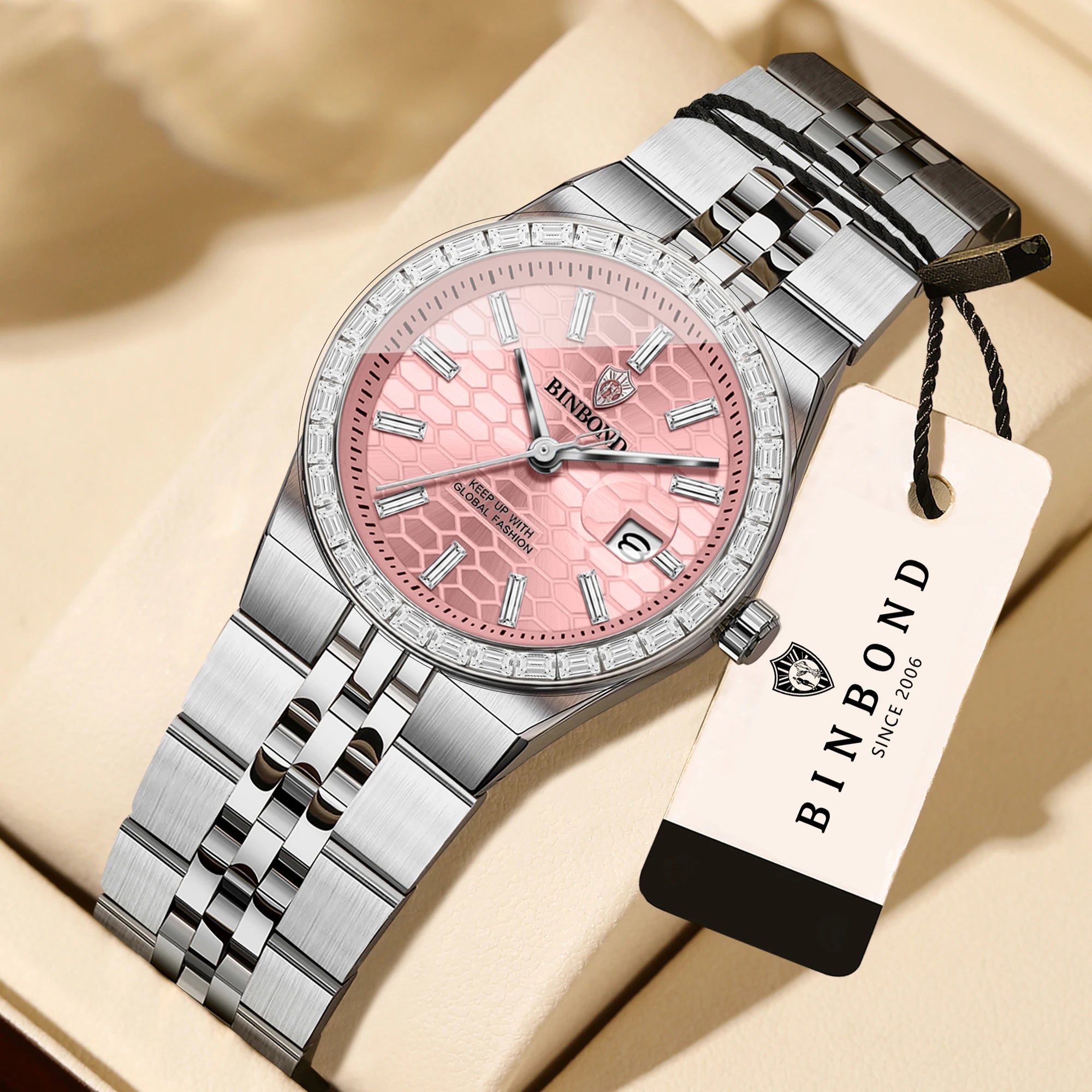 BINBOND Waterproof Sturdy Auto Date Women's Watches Fashion Reloj Ladies Casual Accurate Quartz Wristwatches For Women Luxury