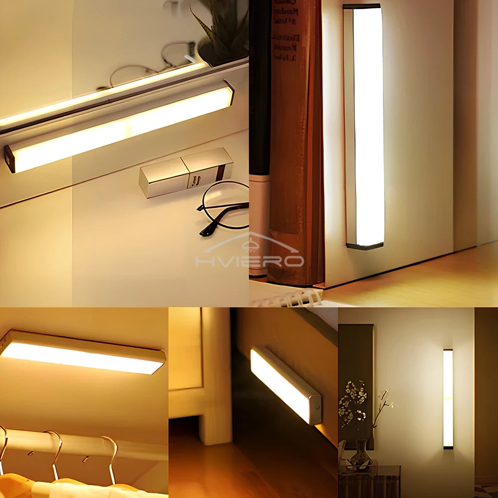 Veilleuses à détecteur de mouvement, Lampe LED sans fil Rechargeable USB Magnétique pour Armoire, Penderie, Cuisine, Couloir, Tube Détecteur, Ampoule