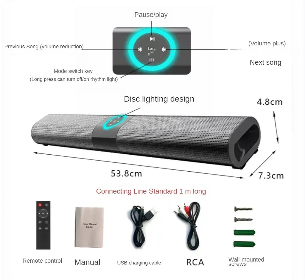 Wireless Bluetooth Sound Bar Speaker Super Power Wired Surround Stereo RGB Colorful Light  HIFI Home Theater TV Projector PC