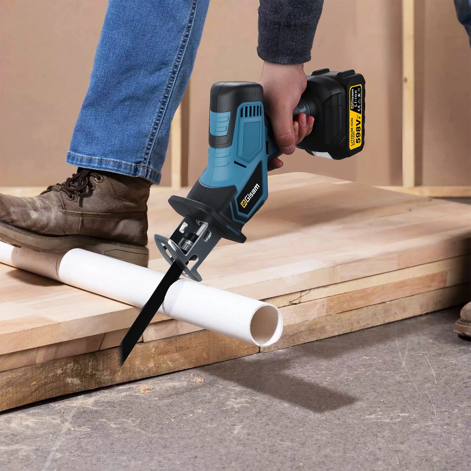 Gisam 12000Spm Brushless Reciprocating Saw 3600W Cordless Electric Chainsaw Wood Metal Cutting Tools For Makita 18V Battery Pins