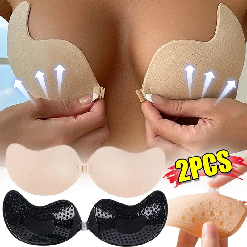 Soutien-gorge adhésif invisible sans bretelles réutilisable push-up pour femmes Lingerie sans couture Coussinets de mamelons en silicone Bralette Sous-vêtements