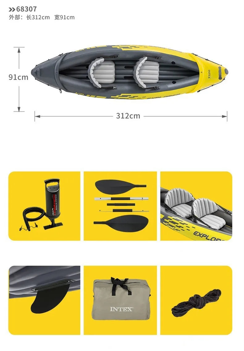 Double Kayaker INTEX 68307 Inflatable Dinghy Rafting Double Assault Boat Rafting Kayaker With Seat Outdoor Fishing Boat