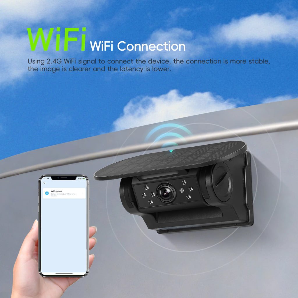 Leekooluu WiFi HD Car Camera Wireless Solar Panel 720P Infrared Night Vision Magnetic Camera IP67 Waterproof Front Rear View DVR