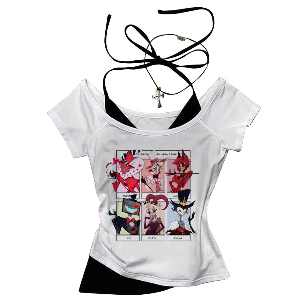 Hazbin Hotels t shirt teen korean clothes graphic Gothic Digital streetwear Trendy top tees Pastel harajuku Retro women