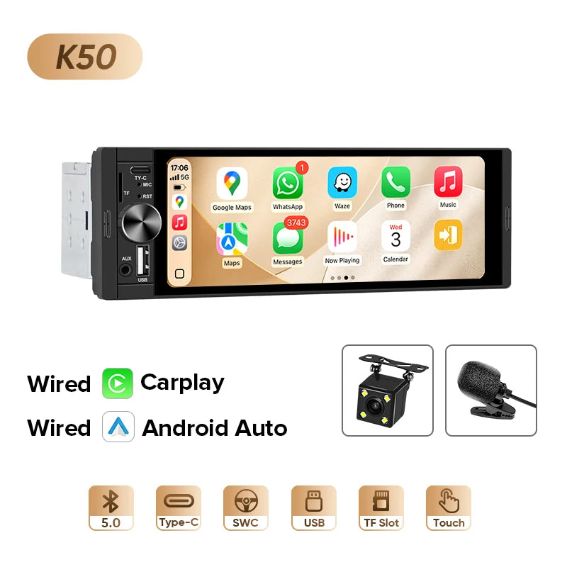 AINAVI K40 K50 Universal Car Radio 1 Din Carplay Wireless Android Auto Car Multimedia MP5 HD IPS Touch Screen USB TYPE-C BT 5.0