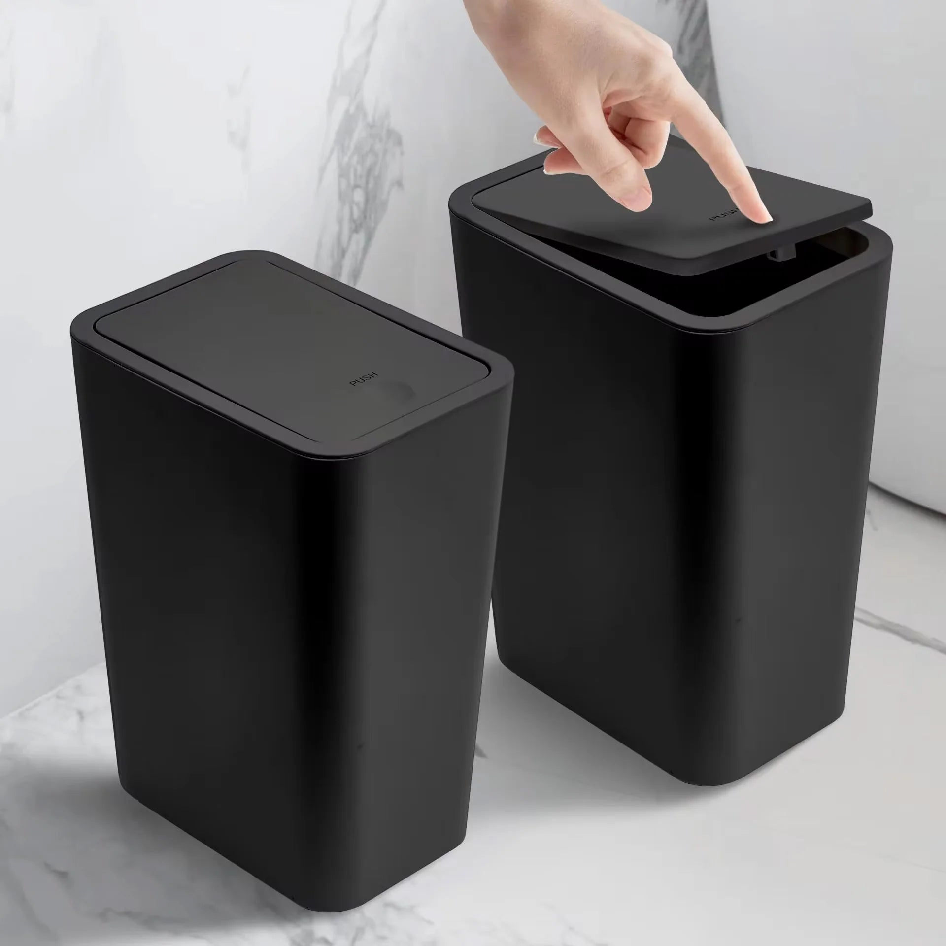 Poubelle de Salle de Bain - Petite Poubelle de 10L avec Couvercle à Pression pour Toilettes, Chambre, Salon – Corbeille en Plastique avec Couvercle Pop-up