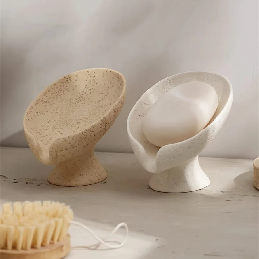 Wabi-sabi style Leaf-Shaped Soap Dish with Drain Soap Holder for Bathroom Soap Holder Keep Dry Modern Bathroom Accessory