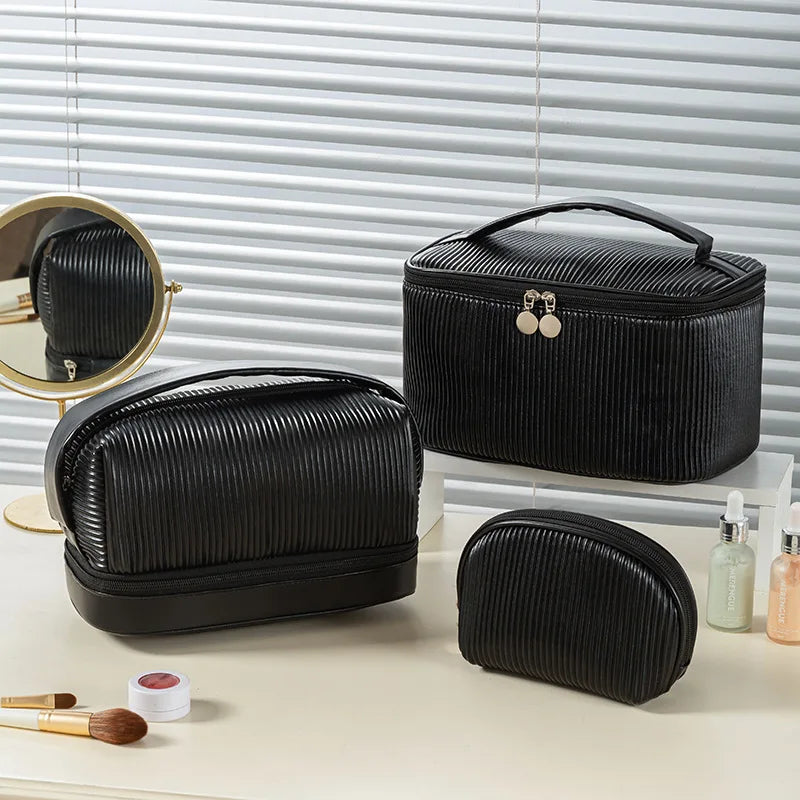 New 3PCS Makeup Bag Set for Women – Lightweight PU Leather Travel Cosmetic Organizer, Fashion Portable Vanity Pouch Kit