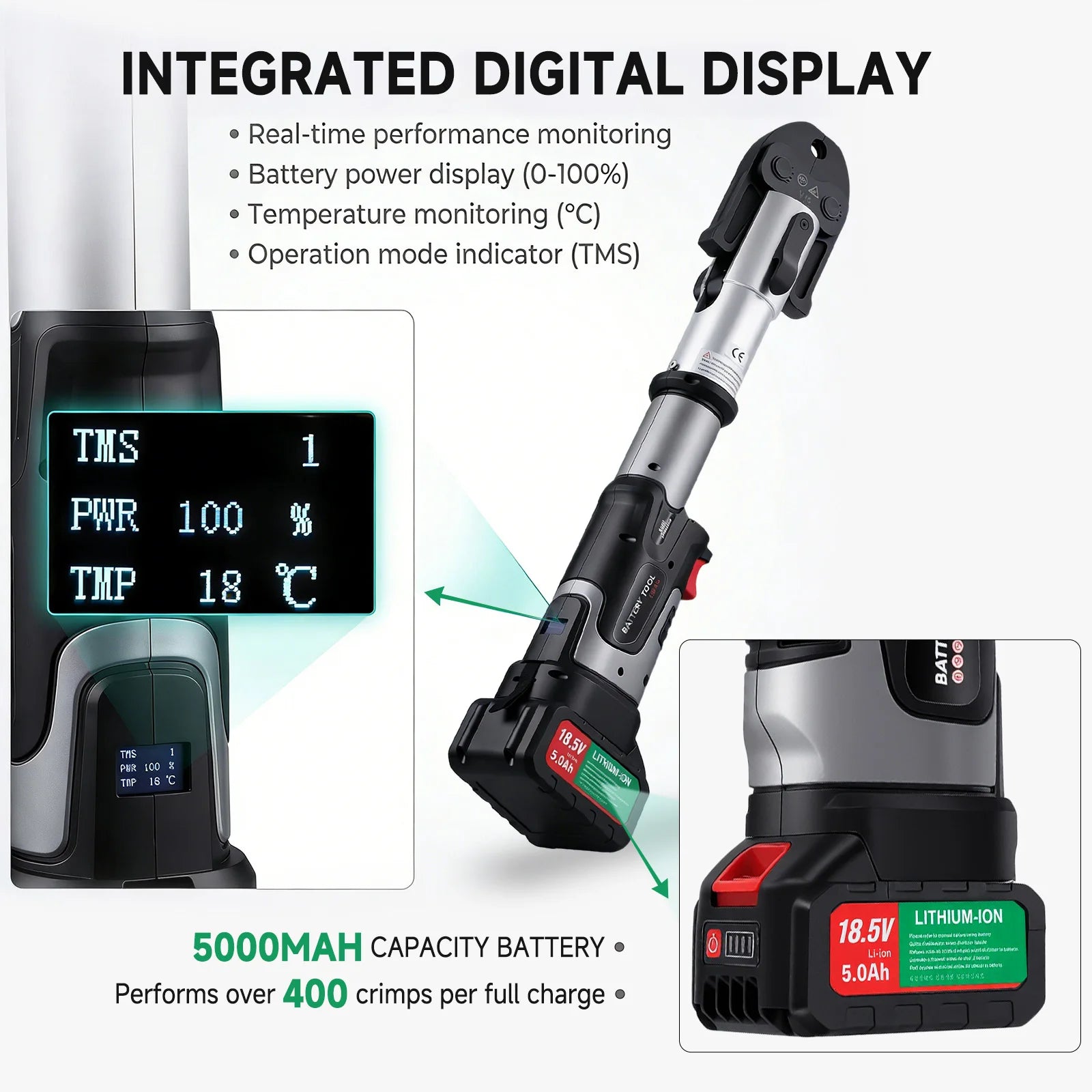 Podofo Electric Pipe Crimping Tool for TH16/20/25/26/32mm+V12/15/18/22/28mm+U16/20/25/32mm Battery Compression Tool with Jaws